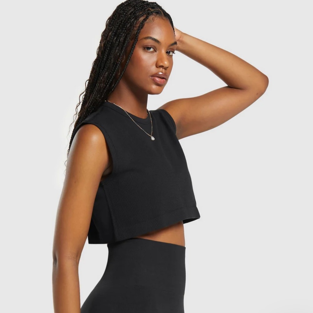 GYMSHARK RIBBED COTTON SEAMLESS CROP TANK size S